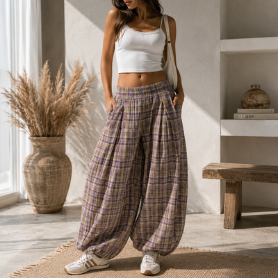 Plaid Fall Balloon Pants