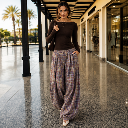 Plaid Fall Balloon Pants